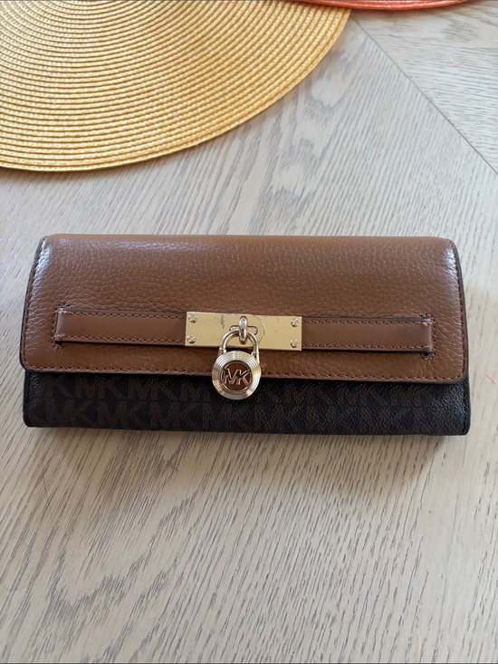 Michael Kors Handbags - Michael Kors Brown and Dark Brown Logo Leather Wallet with Gold Lock